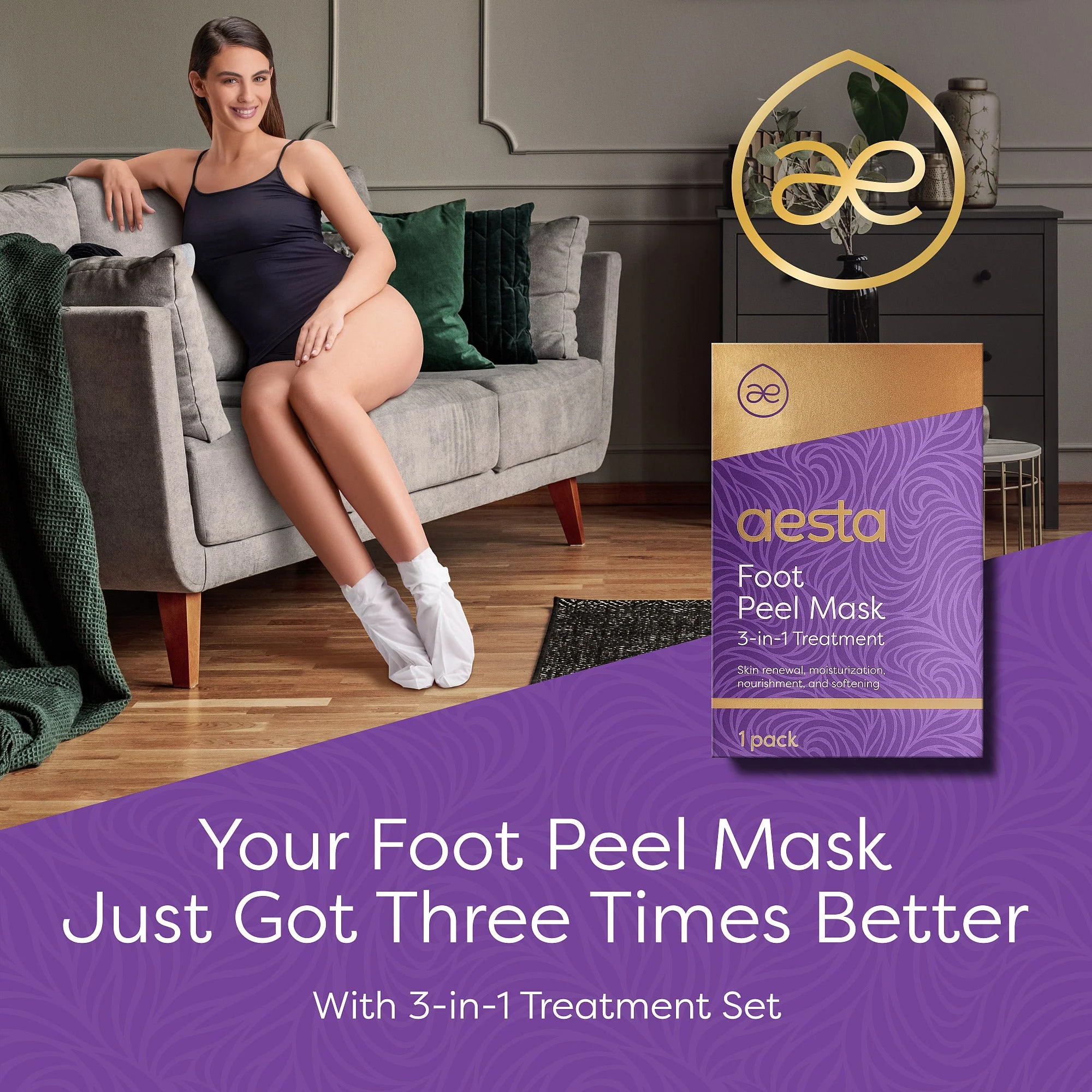 Aesta 3-in-1 Foot Peel Mask, Full-Cycle Foot Care: Revitalizing Mousse + Feet Peeling Mask + Moisturizing Cream | All-Natural Foot Peel Mask for Dry Cracked Feet | Baby Feet Foot Peel Treatment Set - Image 2