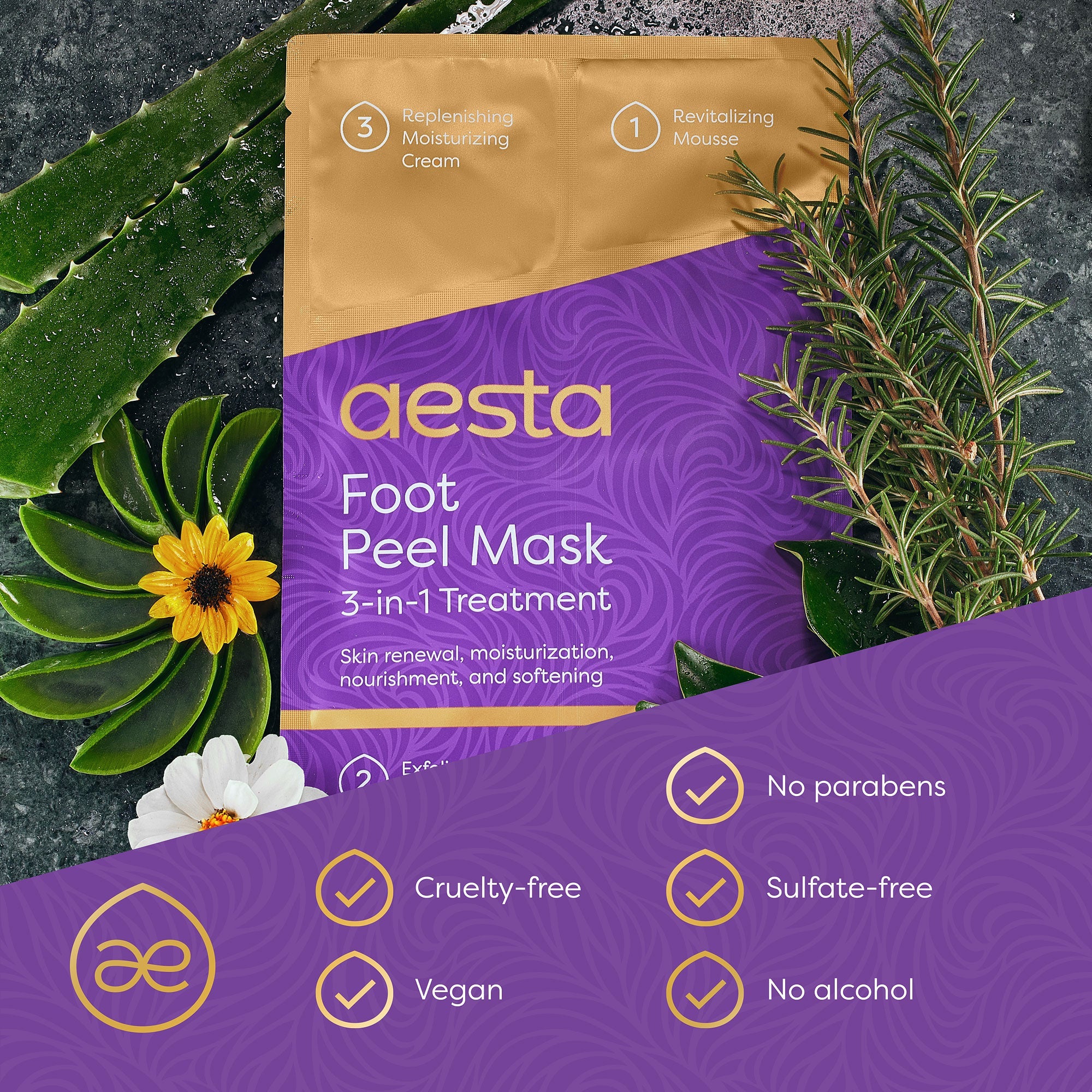 Aesta 3-in-1 Foot Peel Mask, Full-Cycle Foot Care: Revitalizing Mousse + Feet Peeling Mask + Moisturizing Cream | All-Natural Foot Peel Mask for Dry Cracked Feet | Baby Feet Foot Peel Treatment Set - Image 7