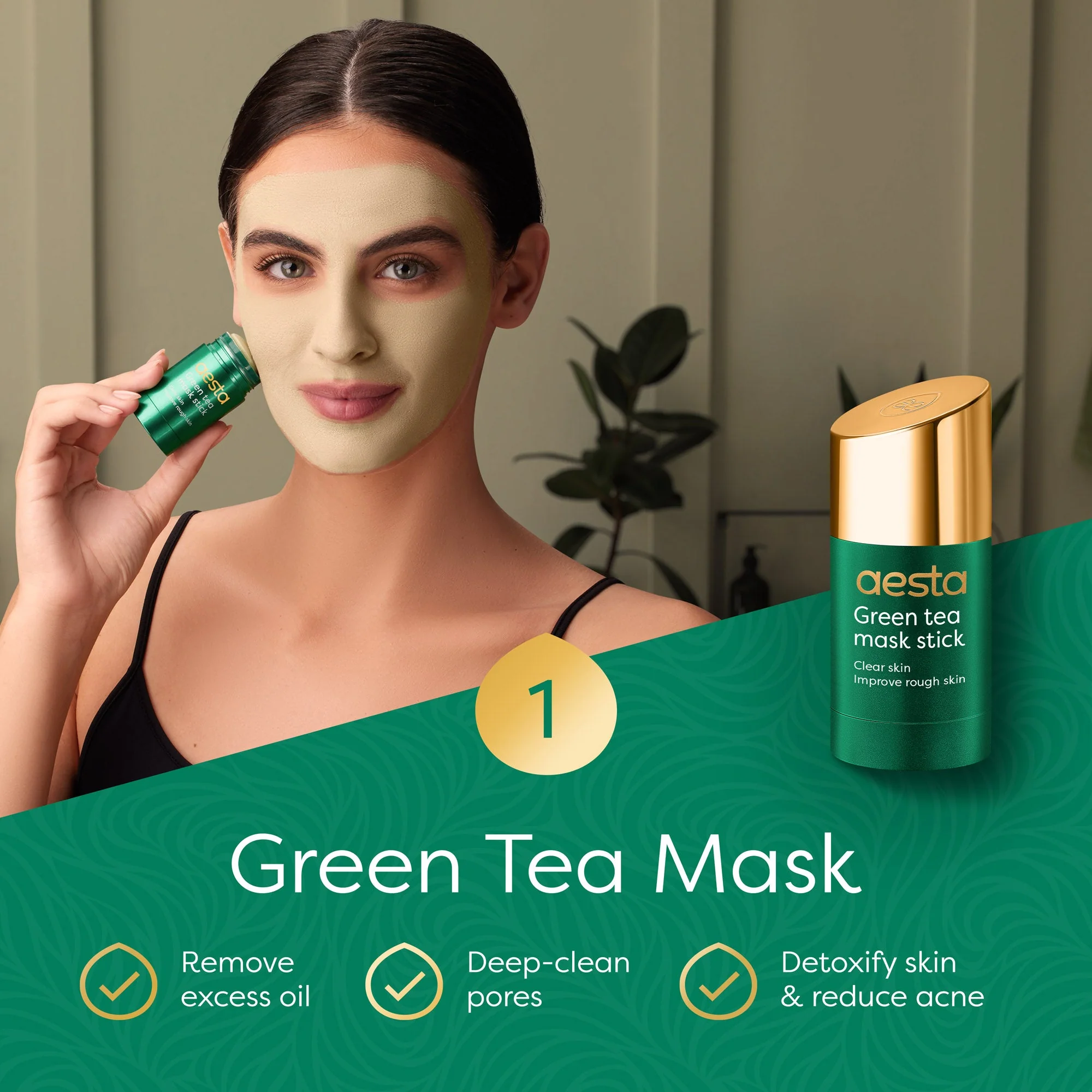 Aesta Green Tea Mask Stick + Hyaluronic Acid Serum for Face Treatment | Gradual Blackhead Remover | Pore-Cleaning, Detoxifying Face Mask, Skin Care Face Serum W/ Anti Aging and Anti Wrinkle Effects - Image 3