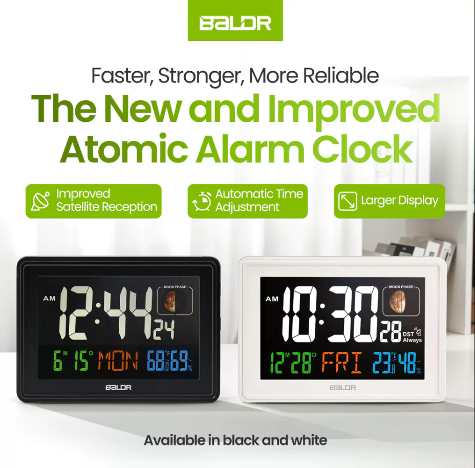 BALDR Atomic Alarm Clock – Large Digital Desk Clock with Thermometer, Humidity & Moon Phase Display - Image 4