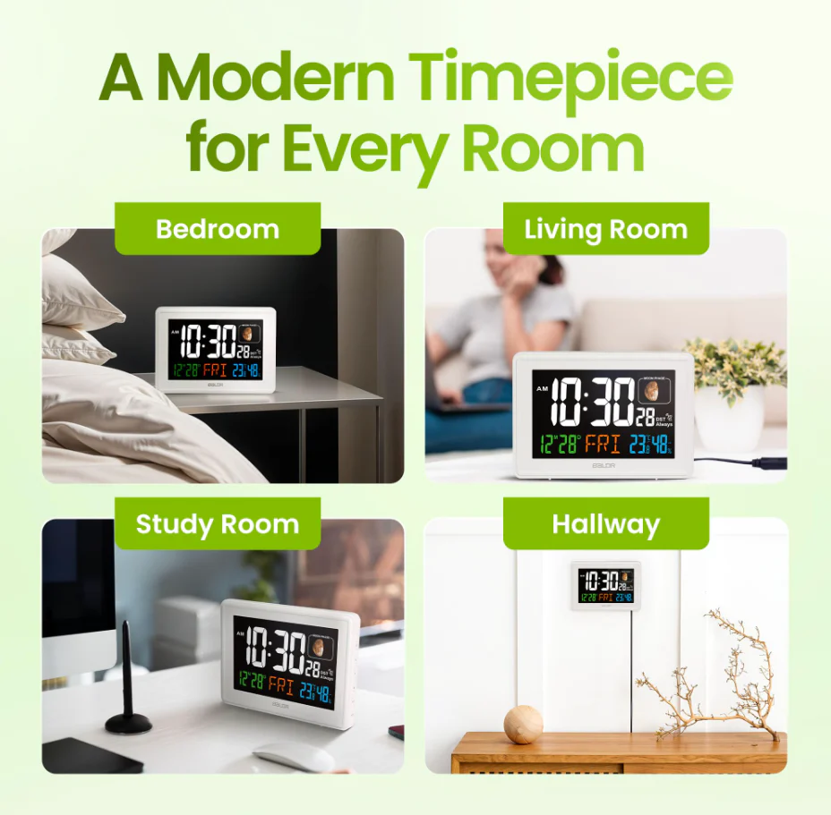 BALDR Atomic Alarm Clock – Large Digital Desk Clock with Thermometer, Humidity & Moon Phase Display - Image 9