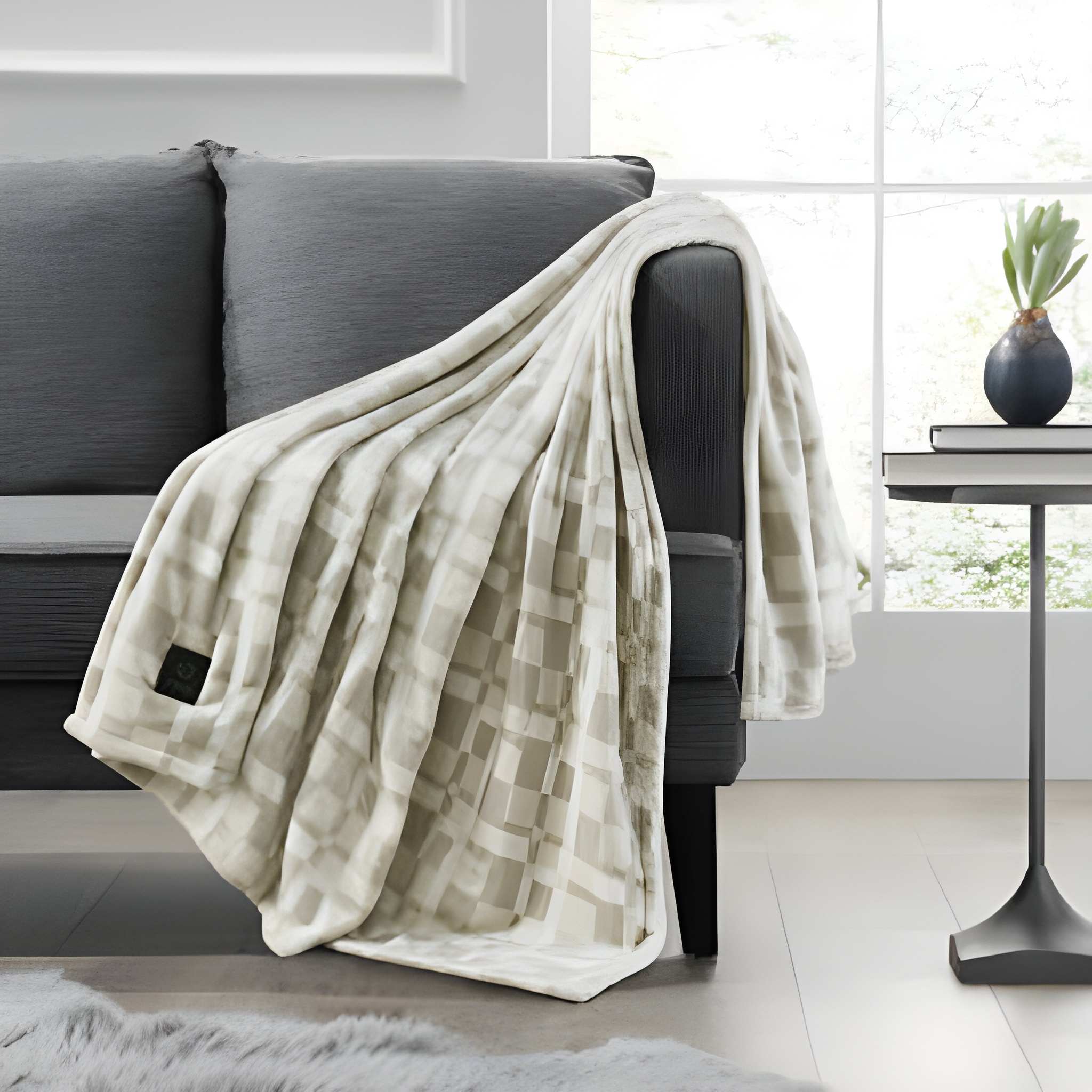Brookstone Cozy Heated Plush Throw Chic Plaid