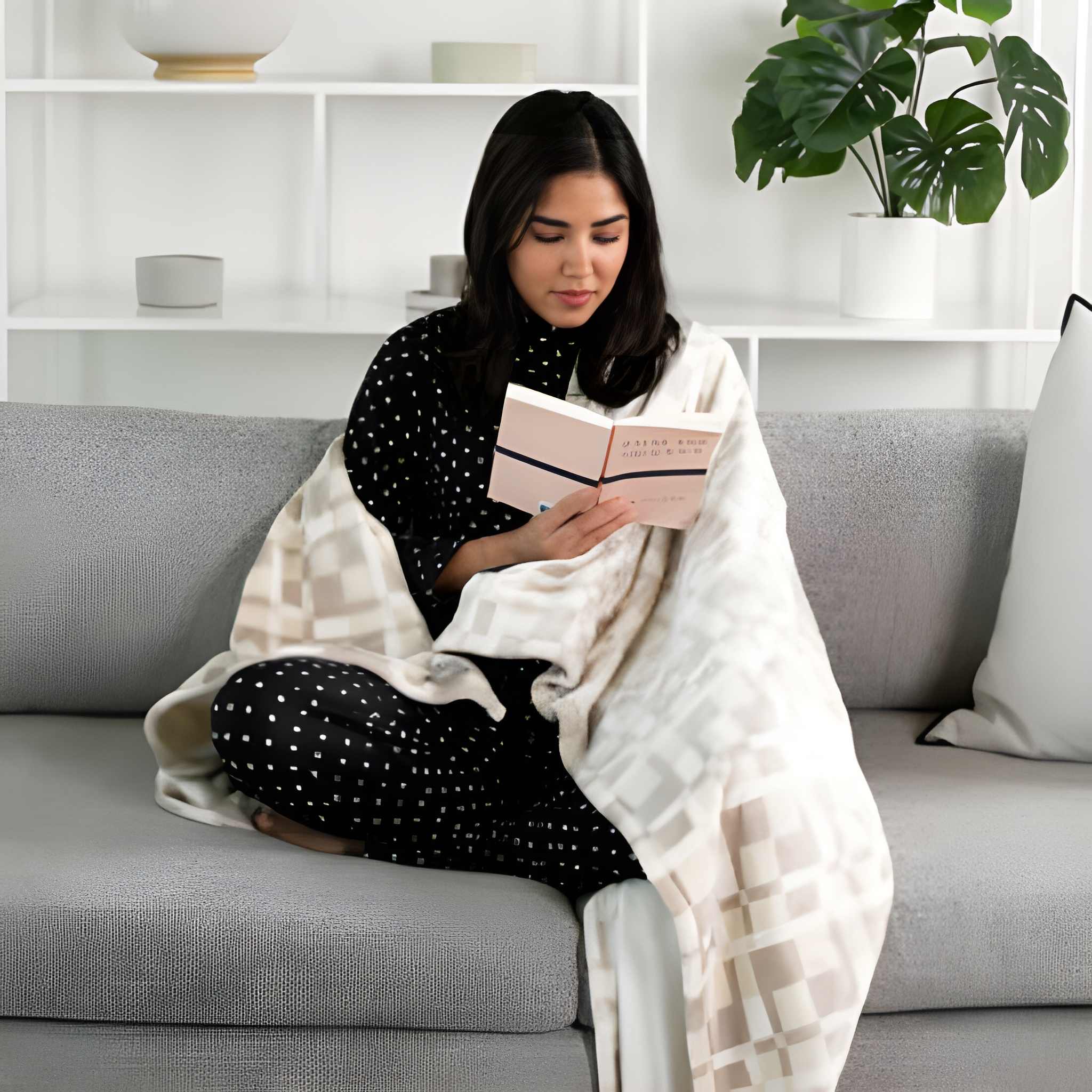 Brookstone Cozy Heated Plush Throw Chic Plaid - Image 2
