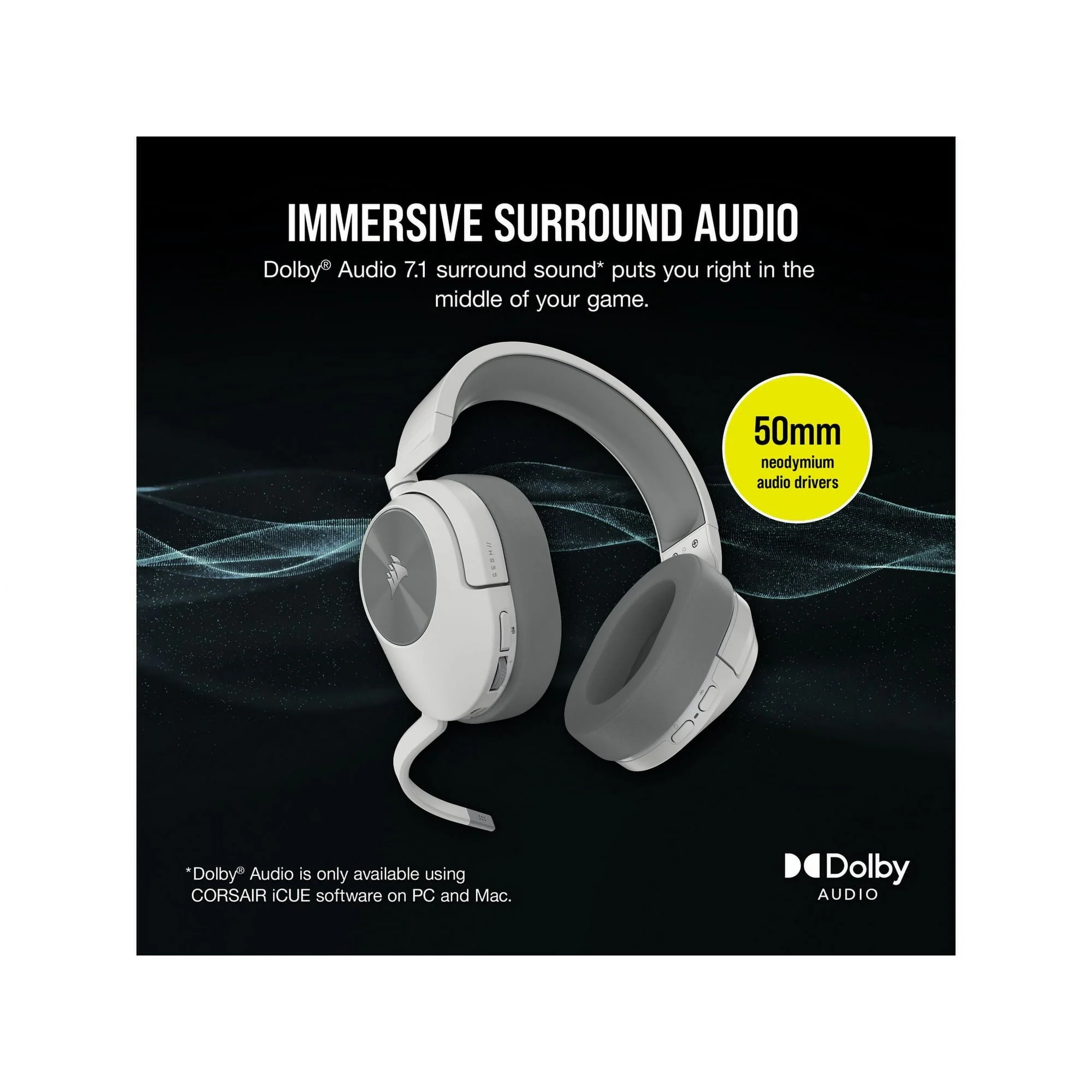 CORSAIR HS Series HS55 Wireless Gaming Headset for PC, PS5, and Mobile in White - Image 8