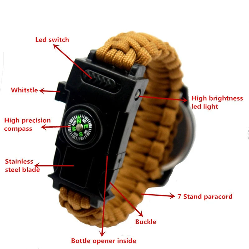 Outdoor Multi Function Camping Survival Watch Bracelet Tools With LED Light - Image 4