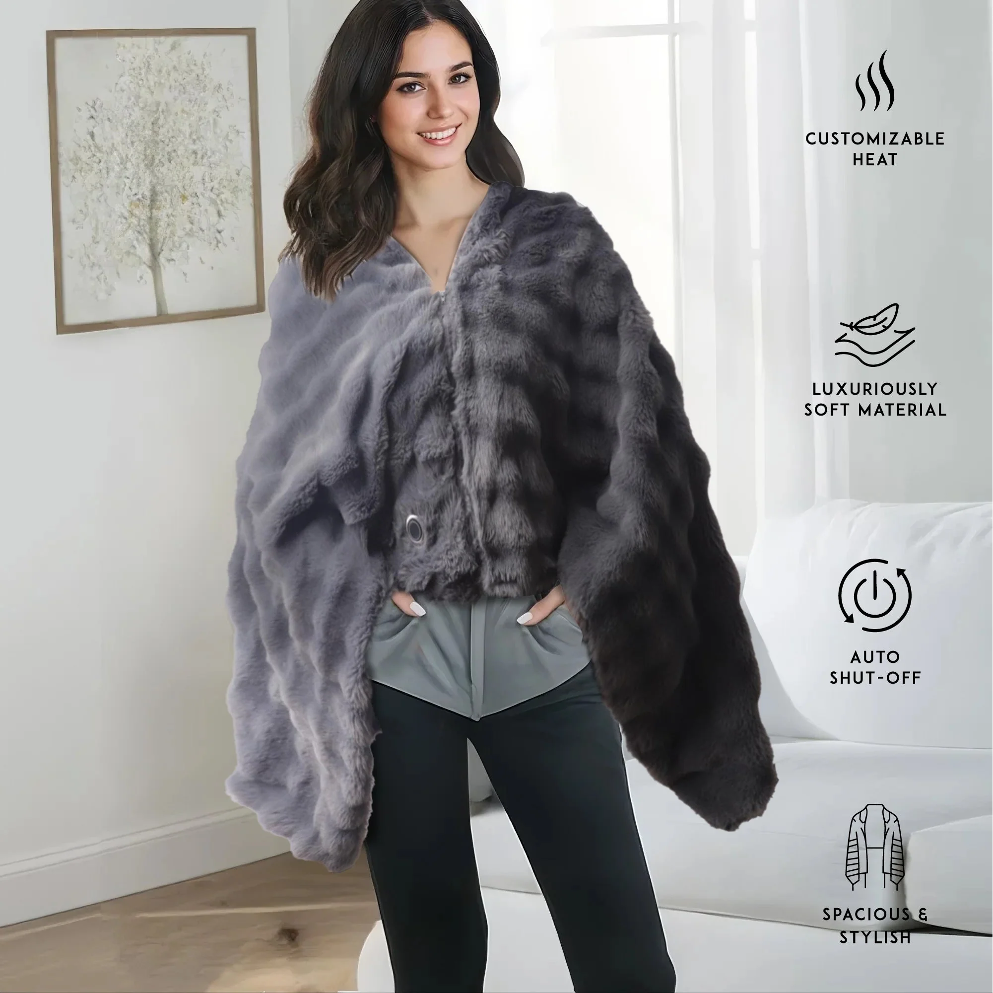 Electric Plush Heated Poncho Shawl - Image 2