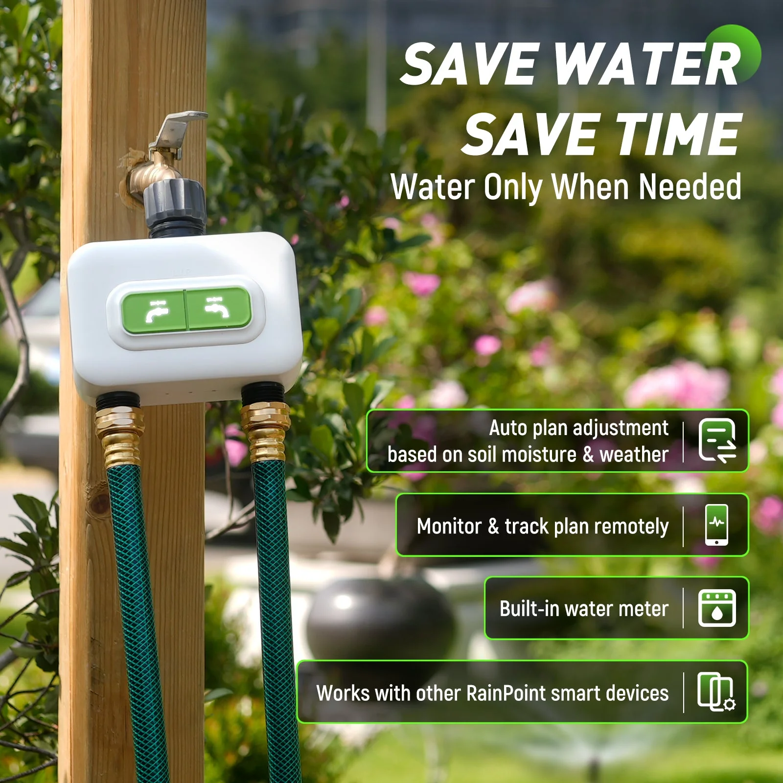 2-Zone Wireless Smart Water Timer with Hub for Outdoor Irrigation - Image 3