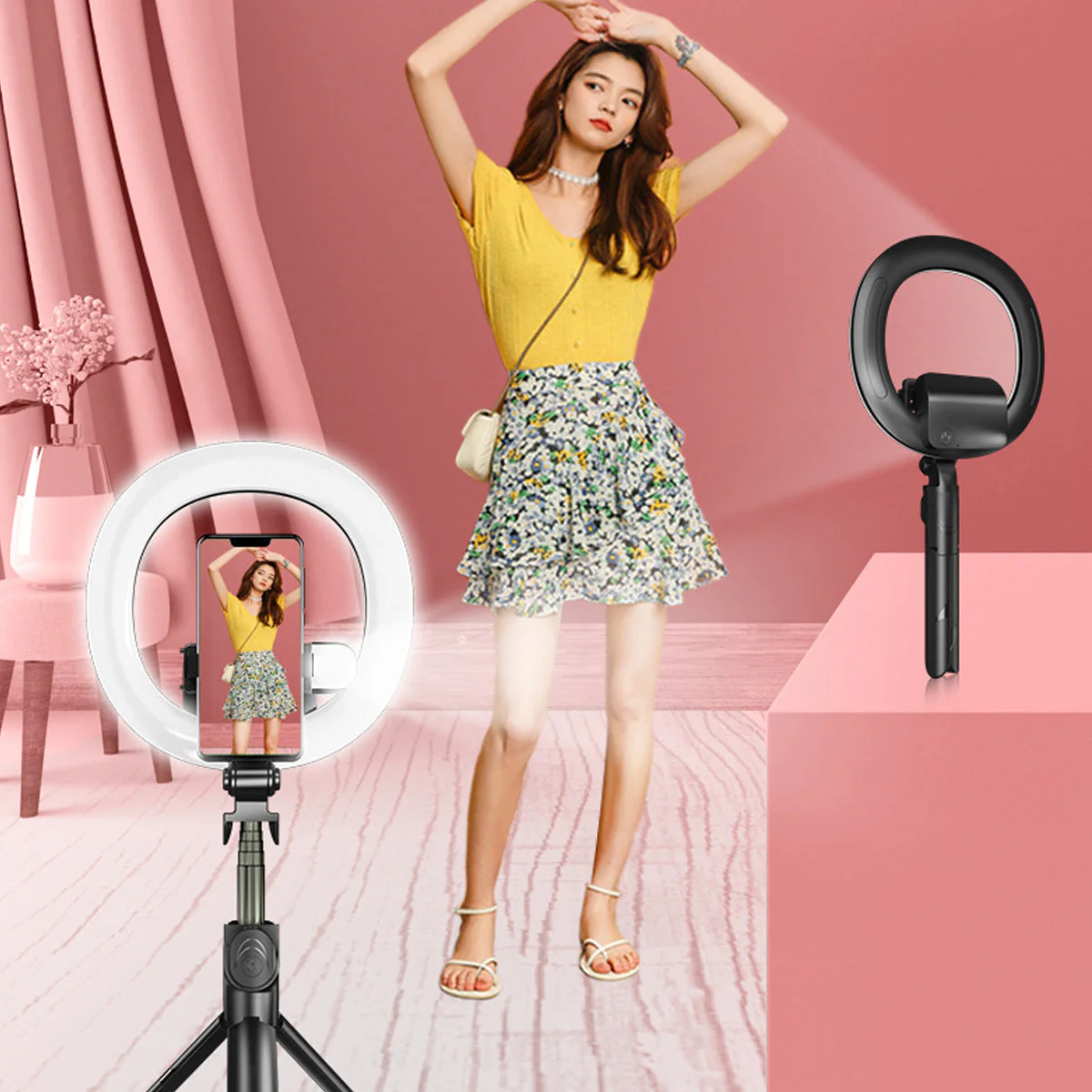 Self Video Portrait Soft Halo Light Stand With Dual LED Light and Bluetooth Remote - Image 11