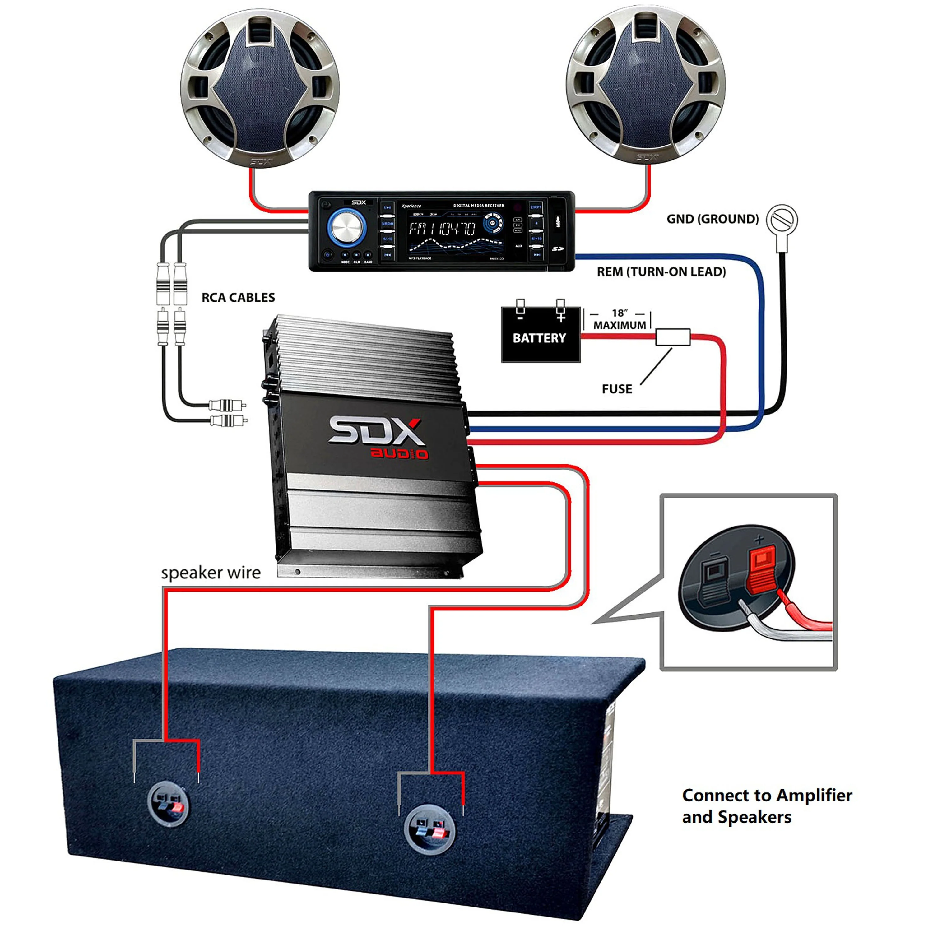 Sondpex 400W 6.5" 2-Way Speaker System for Car RV SUV Truck Boat Garage Workshop - Image 2