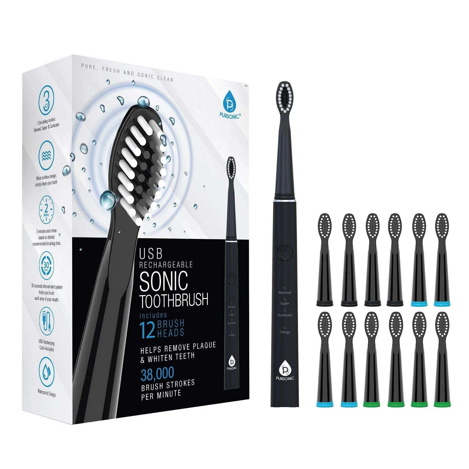 USB Rechargeable Sonic Toothbrush with 12 Brush Heads - Image 7